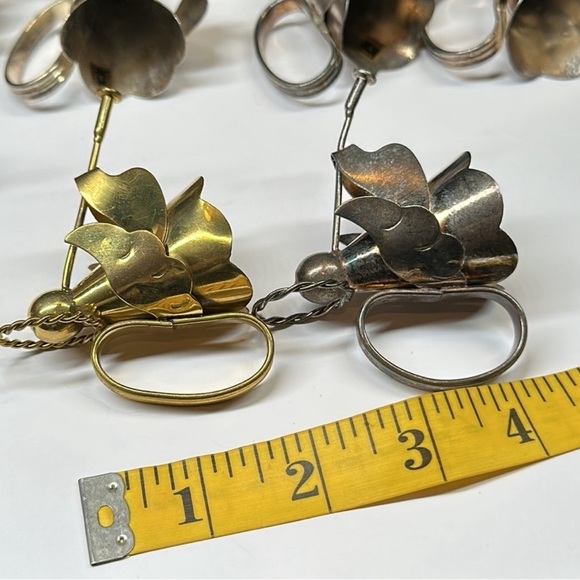 Vtg Set of 13 8 Silver Plated 5 Brass Angels Horns Napkin Rings Christmas 2” - Picture 2 of 9